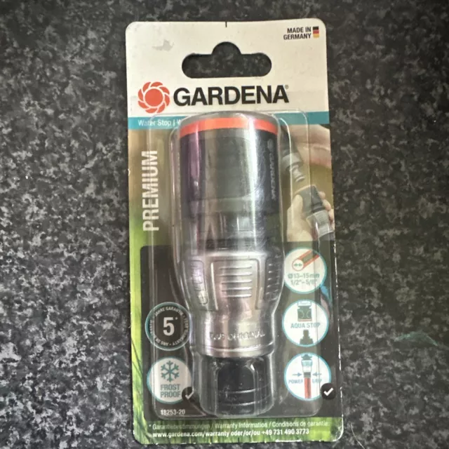 Gardena Premium Water Stop Hose Connector - 13 15 mm 18253-20 Frost Proof