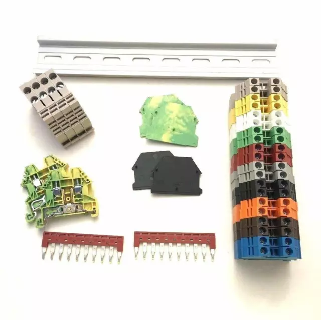 DIN Rail Terminal Block Kit Dinkle 20 DK2.5N 12 AWG Gauge 20A 600V Ground Jumper