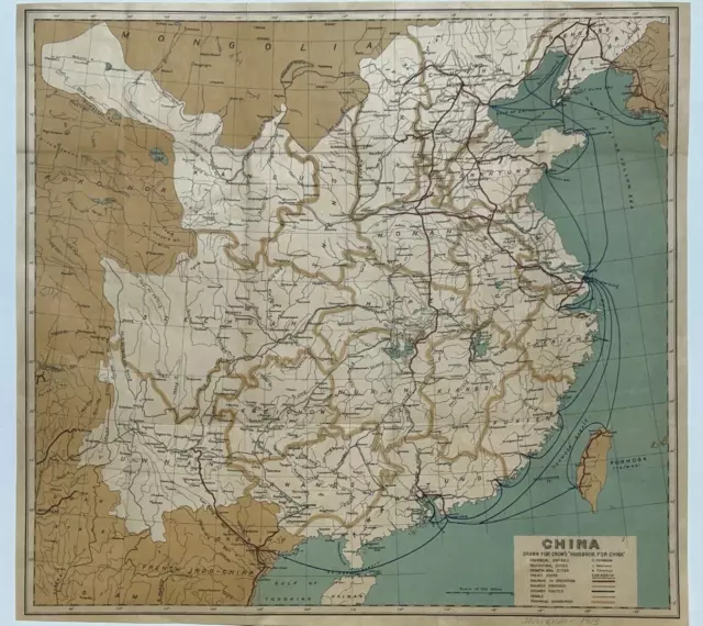 China Map 1913 (13 x 16); Treaty Ports, Hong Kong, Shanghai; Drawn for Crow's