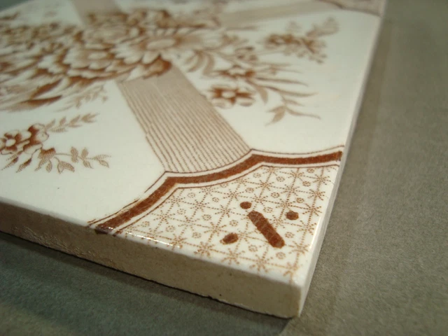 Aesthetic style flower sepia Victorian reclaimed Antique Majolica transfer tile 3