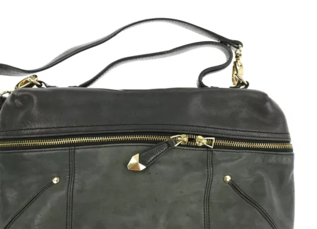 Perlina 243403 Womens Ellen Casual Leather Satchel Bag Olive Size 12.5x10.5x4.5 2