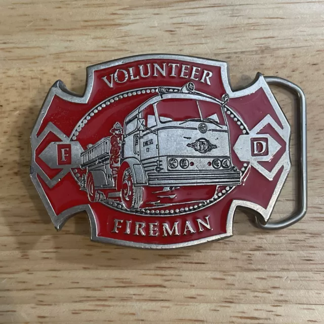 Vintage Instyle 1979 Volunteer Fireman Firefighter Red Enamel Belt Buckle 1250