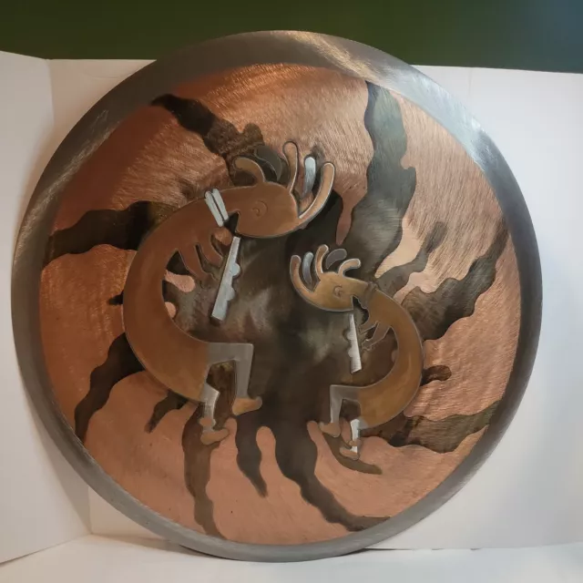Rare Beautiful Very Large Kokopelli Dancer Native Heavy Steel Art 30 in diameter