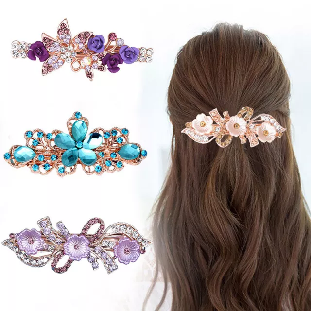 Fashion Women Girls Crystal Rhinestone Flower Barrette Hair Clip Clamp Hair Pin