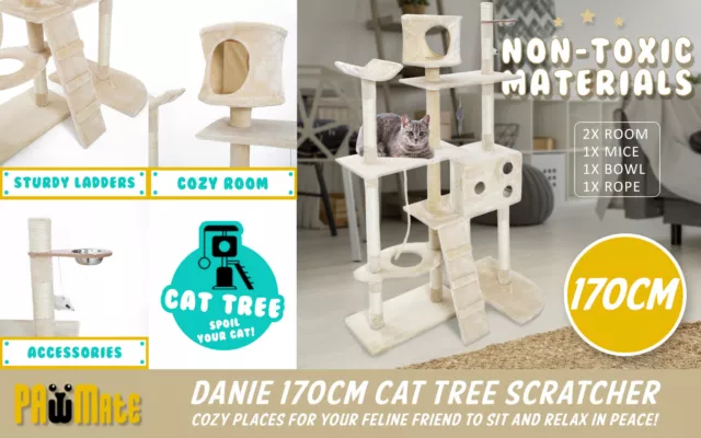 Cat Tree Scratching Post Scratcher Pole Gym House Furniture Multi Level 170cm BE 2