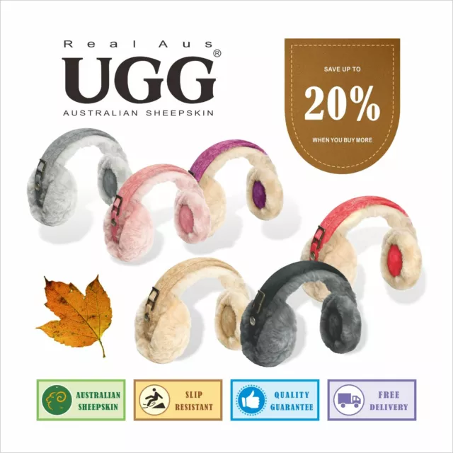 Ugg Real Aus 100% Australian Sheepskin Wool Unisex Men Women Earmuffs Black