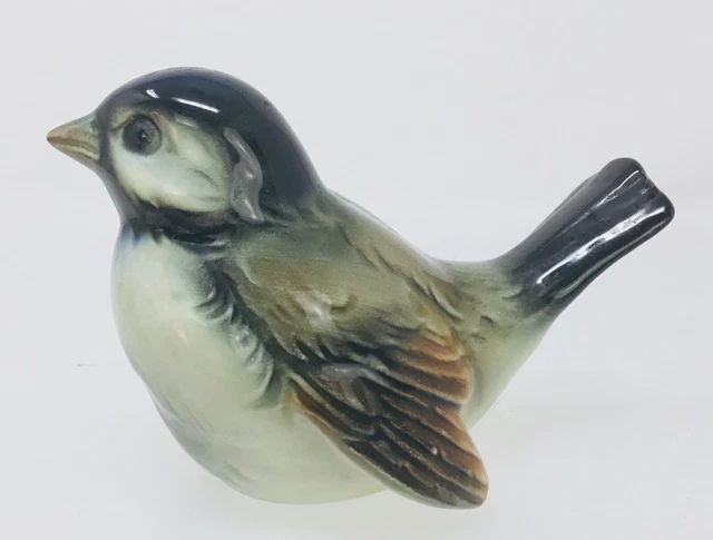 Goebel W Germany Sparrow Bird Blue Luster Head Porcelain Figurine CV73 Wing Chip