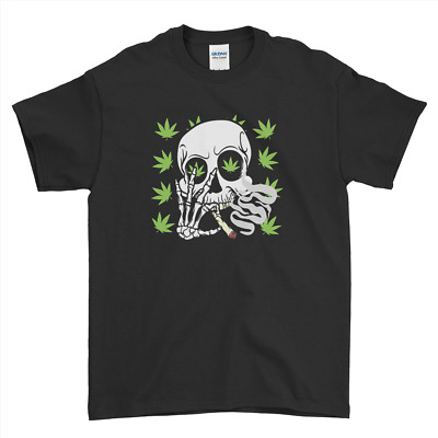 SKULL 420 T-shirt scheletro Screaming Fumare Erba Marijuana Uomo Donna Tee Top