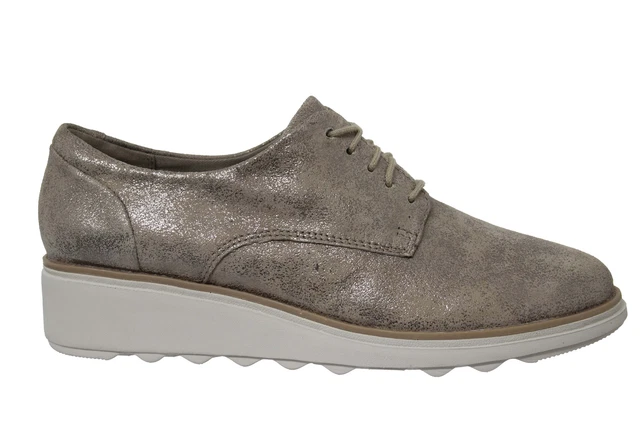 Scarpe da donna Clarks Sharon cristallo peltro pelle scamosciata con zeppa tacco 261400714