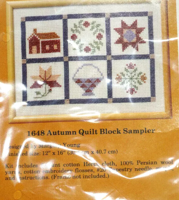 SAMPLER DE BLOQUES DE EDREDÓN DE OTOÑO Kit de punto de cruz contado de colección #1648 Nuevo #D15