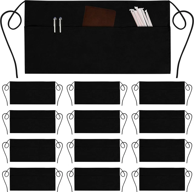 12 Pack Server Aprons with 3 Pockets - Waist Apron, Waitress Apron for Women and