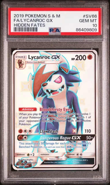 PSA 10 GEM MINT - Lycanroc GX - SV66/SV94 - Hidden Fates - Pokemon TCG Card