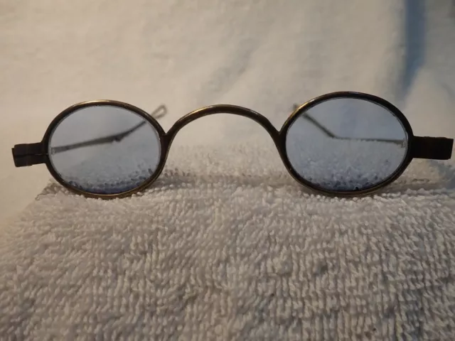 1850'S Deutsche Messing Sonnenbrille Hellblau Linsen Von Benz Kippbar Tempel