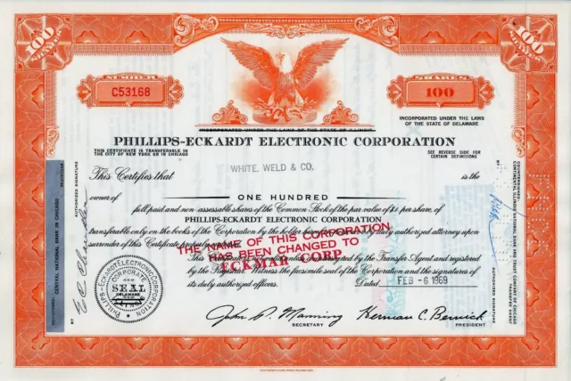 Phillips-Eckardt Electronic Corporation (Eckmar Corp.), 1969 (100 Shares)