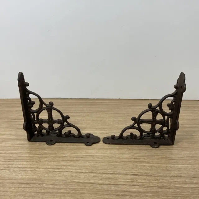 Vintage Cast Iron Wall Shelf  Support Brackets Scaffold Cross MCM 6x6” Set (2) 2