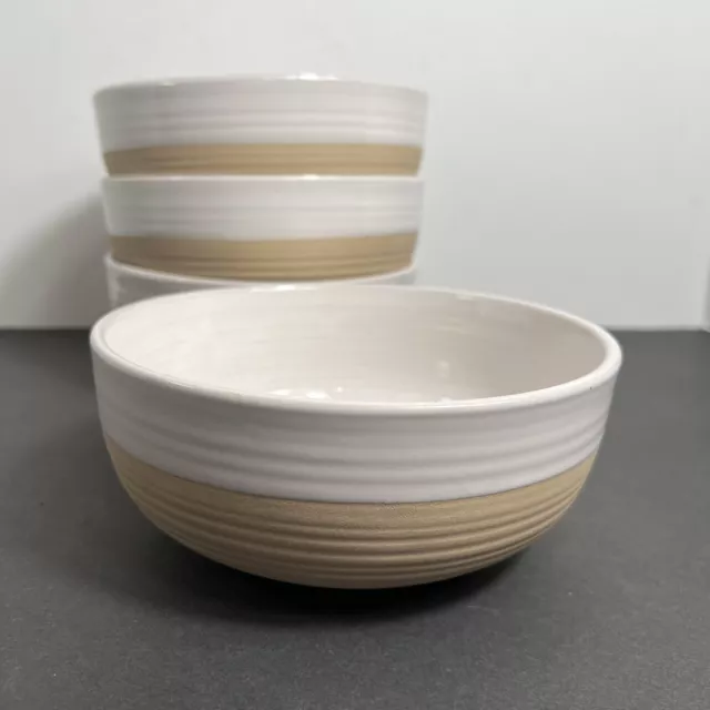 Better Homes & Gardens  Set Of 4 Abott Stoneware White/Beige Cereal Soup Bowls