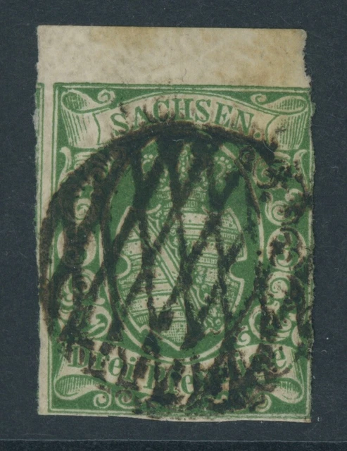 Sachsen Mi. Nr. 2 I a gestempelt mit 4mm Oberrand Fotoattest Vaatz BPP 700 Euro