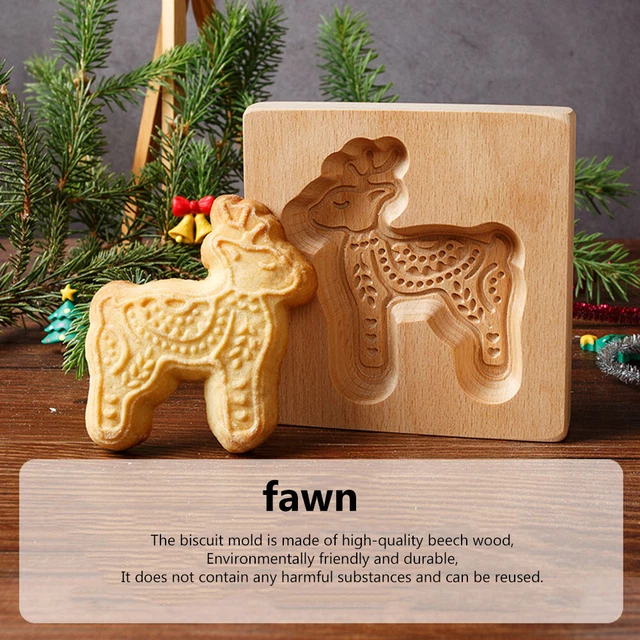 Wooden Biscuit Moulds Practical 3D Gingerbread Cookie Stencil Holiday Party Tool
