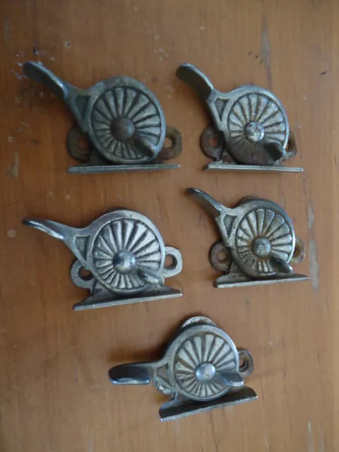 5 Antique late 1800s Victorian Window Latches , Nickel Plated