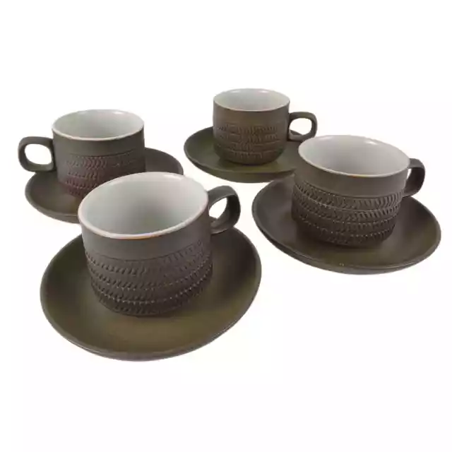 Vintage DENBY England CAMELOT Dark Green 2.5" Mug Cups & Saucers Set of 4 Older