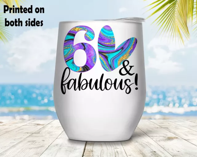 60th Birthday Gift Agate Wine Tumbler Cup Stemless 2