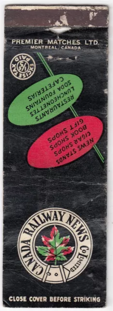 Canada Revenue 1/5¢ Excise Tax Matchbook "CANADIAN RAILWAY NEWS"