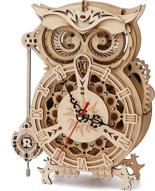 Robotime 3D Wooden Puzzle Craft Jigsaw Pendulum Owl Clock DIY Model Collection