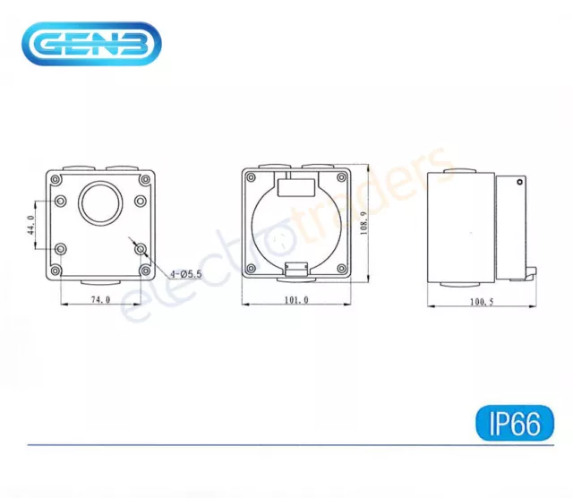 GEN3 20 AMP Weatherproof Single Phase 3 Pin Round Surface Socket Outlet IP66 3