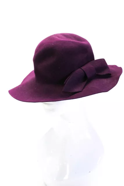 Lanvin Womens Wool Felt Bow Accent Floppy Brim Cloche Hat Purple Size One Size