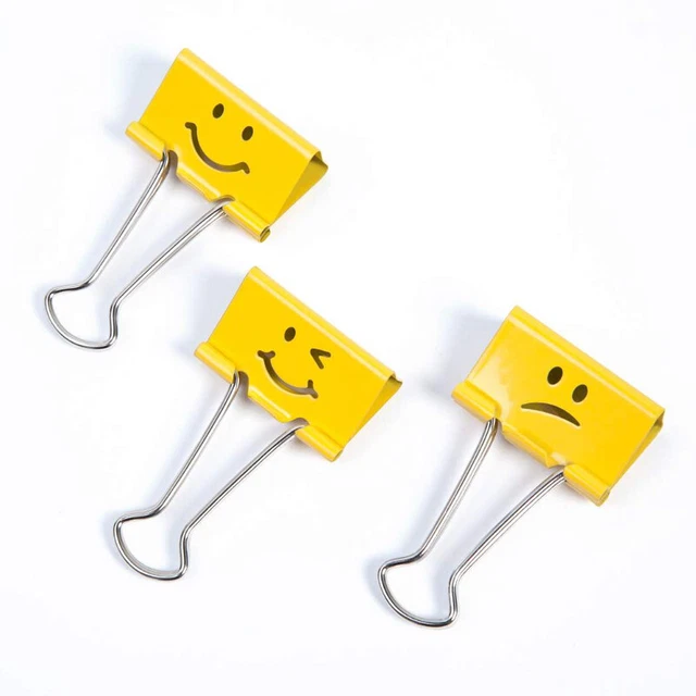 Foldback-Klammern, (B)32 mm, gelb, Emoji, Packung mit 20 Klammern