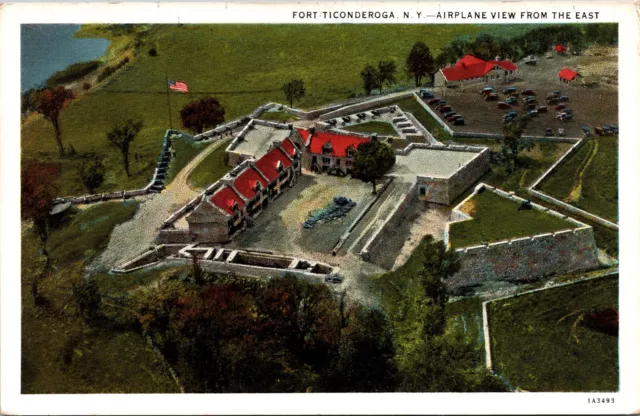 Aerial Airplane View Fort Ticonderoga New York White Border Postcard 7H