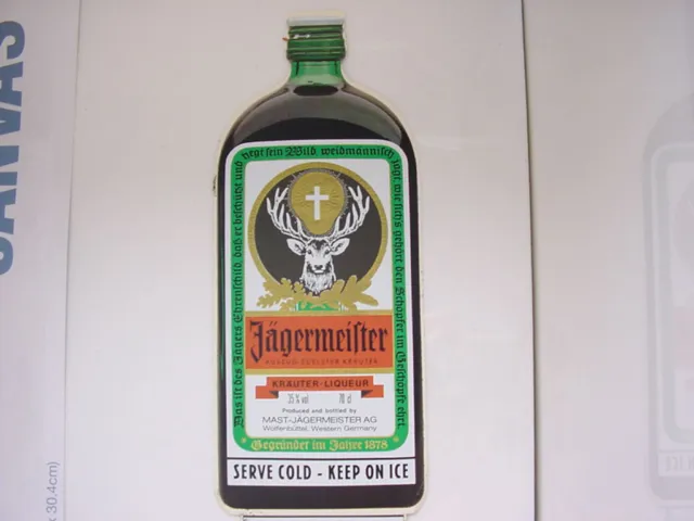 JAGERMEISTER JAGER Drink Shot Bottle Sticker Decal Badge 8.5" x 3.5" Collectors