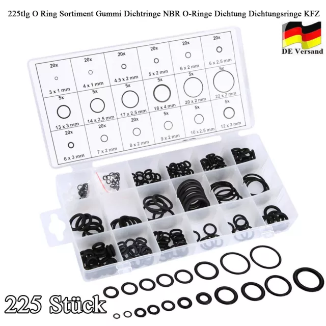 225tlg O Ring Sortiment Gummi Dichtringe NBR O-Ringe Dichtung Dichtungsringe KFZ