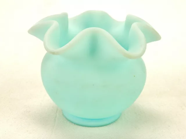 Fenton Satin Glass Rose Bowl Vase, Ruffled Rim, Pastel Blue, 1980s, Rare Piece!