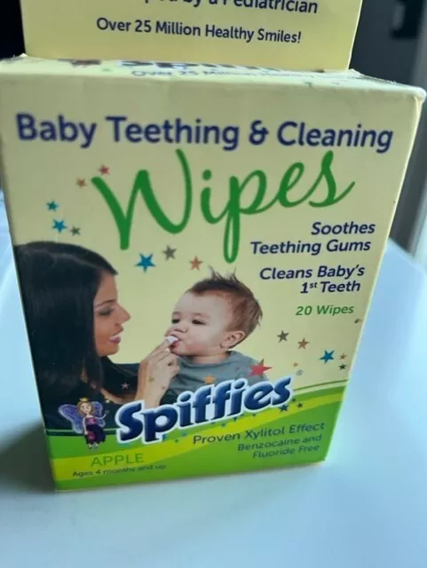 Apple Spiffies Baby Teething & Cleansing 20 Wipes Aged 4 mos & Up SEALED 2