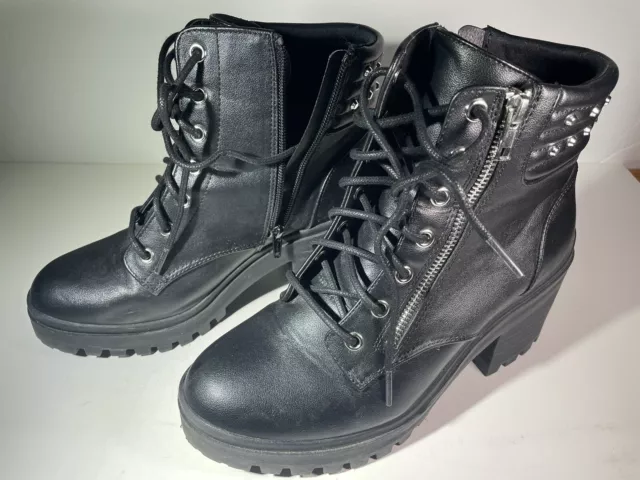 No Boundaries Women’s Combat Ankle Boots Black Lace-Up Side Zip Size 8.5 W