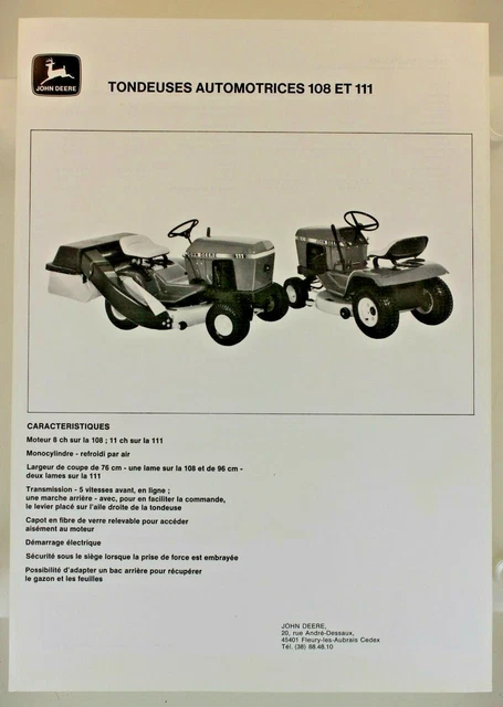 LEAFLET BROCHURE TRACTOR mower John Deere lawn and garden tractor ...
