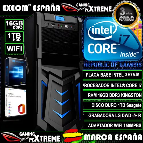 Ordenador Gaming Pc Intel Core i7 16GB DDR3 1TB HDD Wifi Sobremesa Windows 10