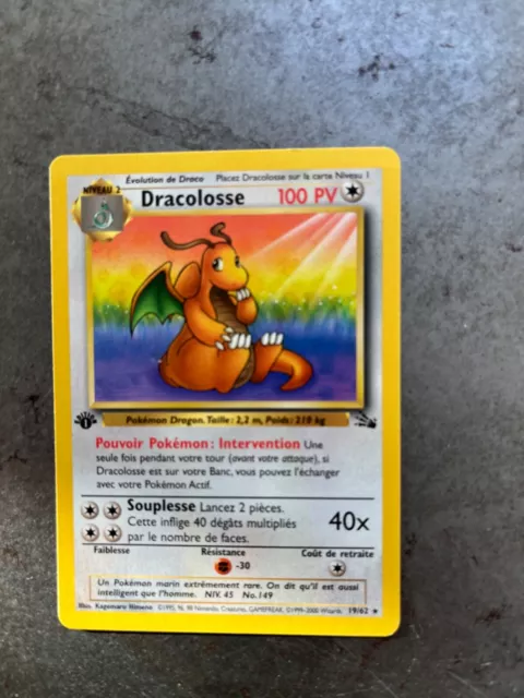 Pokemon Dracolosse 19/62 Rare Edition 1 Fr Fossile état parfait pour grader