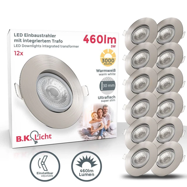 Spot LED Encastrable Dimmable 230V 5W 500LM, Spot LED 3000/4000/6000K, Éclairage de plafond Orientable 45°Diamètre du trou 68mm Spot Salle de Bain Rond Blanc pour Salon Chambre à coucher, Lot de 6