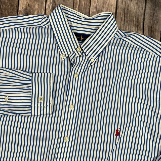 Polo Ralph Lauren Vertical Stripe Long Sleeve Button Shirt XLT Mens Blue White Polo Ralph Lauren Vertical Stripe Long Sleeve Button Shirt XLT Mens Blue White