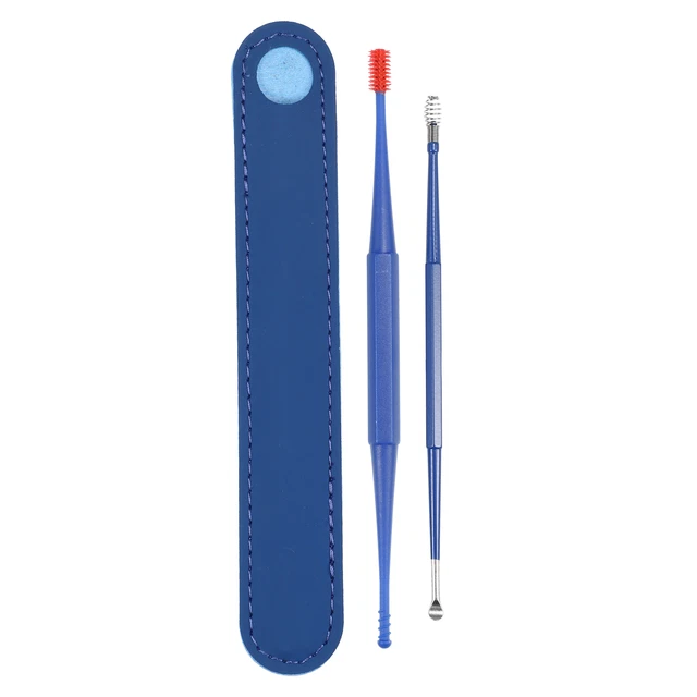 2 piezas Kit de herramientas de limpieza de cerumen Juego de herramientas portátiles con estuche de cuero sintético
