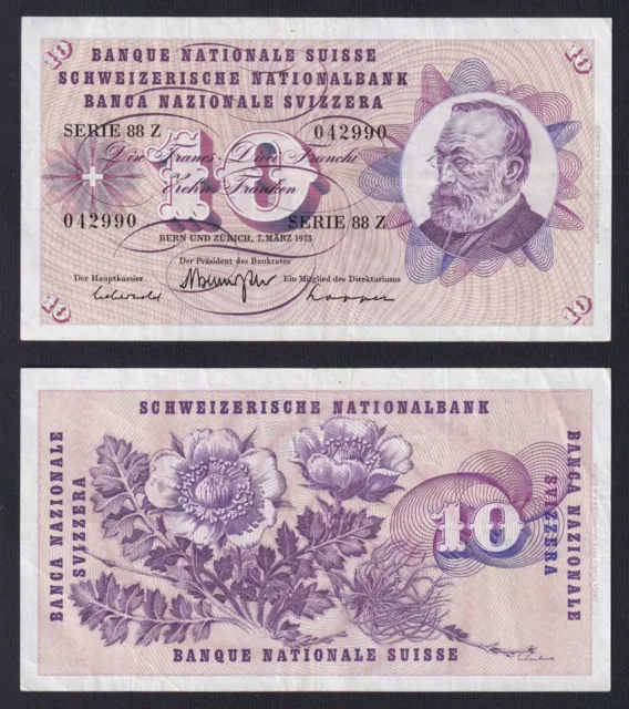 Suisse 10 Francs 1973 P 45s BB VF + A-05