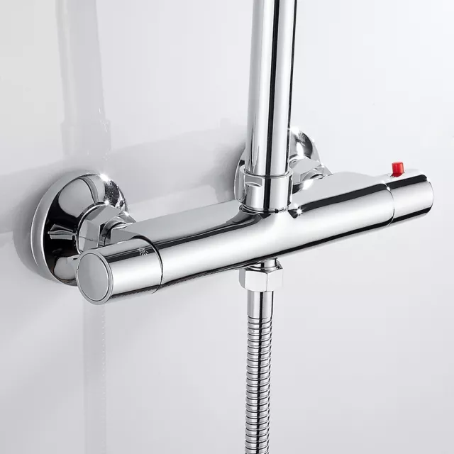 Thermostatic Shower Bath Mixer Valve Bar Brass Twin Outlet Chrome Bathroom Tap u