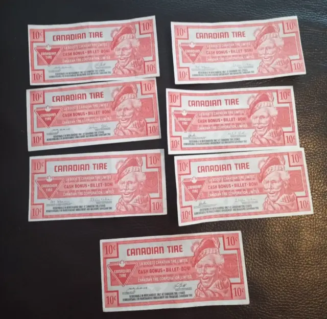 Lot of 7 CTC Canadian Tire Money Coupons from Canada 10 cents