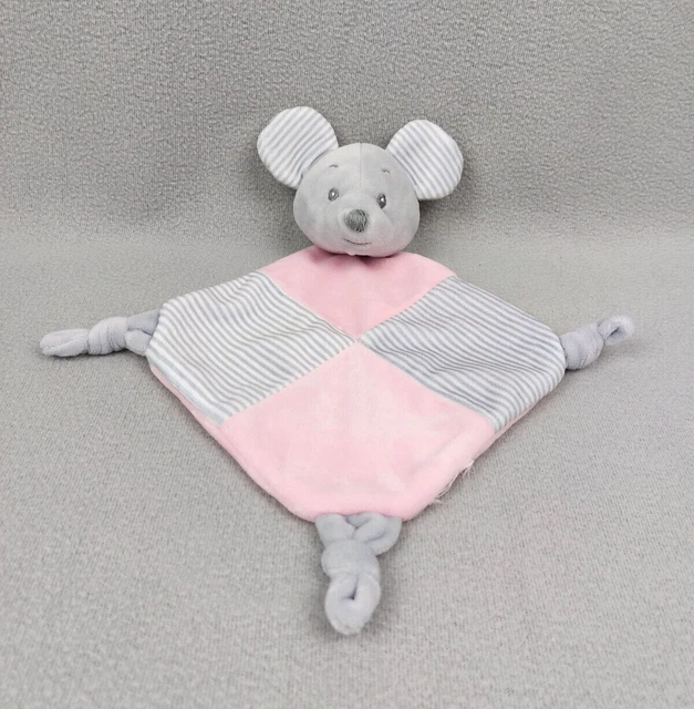 Doudou plat souris hochet rose gris rayé TOM&KIDDY TOMKIDS BISOUS D'ANGE TTBE