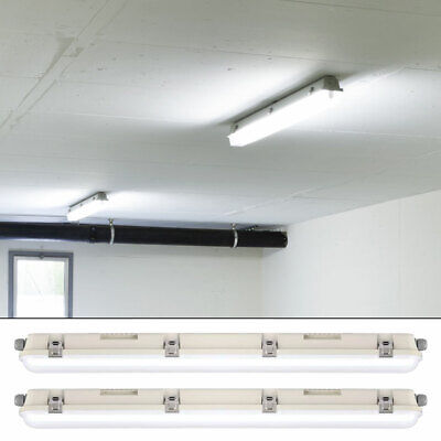 2x LED Bagno Lampada da Soffitto Bagnato Stanza Industriale Hallen Tubi Faretto