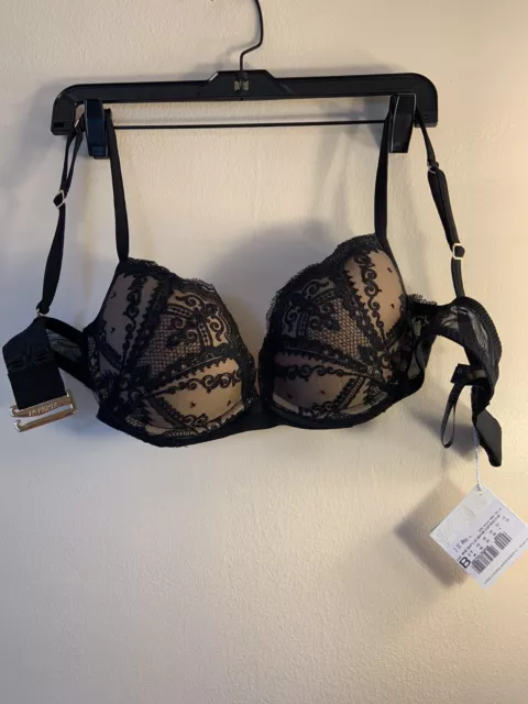 La Perla push up Bra Neoprene With Gold Loops&Hooks Size 38B Adjustable Black.