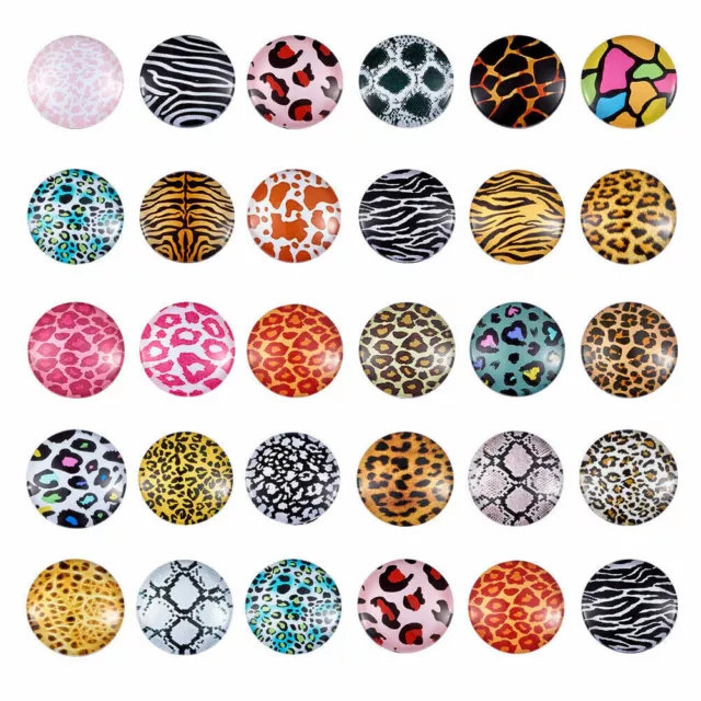 10x Animal Skin Printed DIY Glass Cabochons Half Round/Dome Mixed Color 20x6mm
