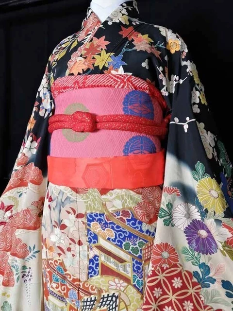 Japanese Kimono Furisode Luxurious Wedding Embroidery Pure Silk Flower K538 13